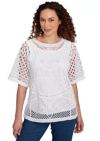 Women's Floral Blocked Crochet Top