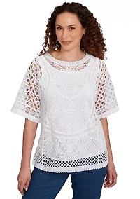 Women's Floral Blocked Crochet Top