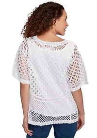 Women's Floral Blocked Crochet Top