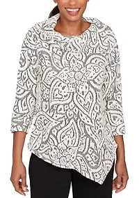 Women's Paisley Jacquard Asymmetric Hem Knit Top