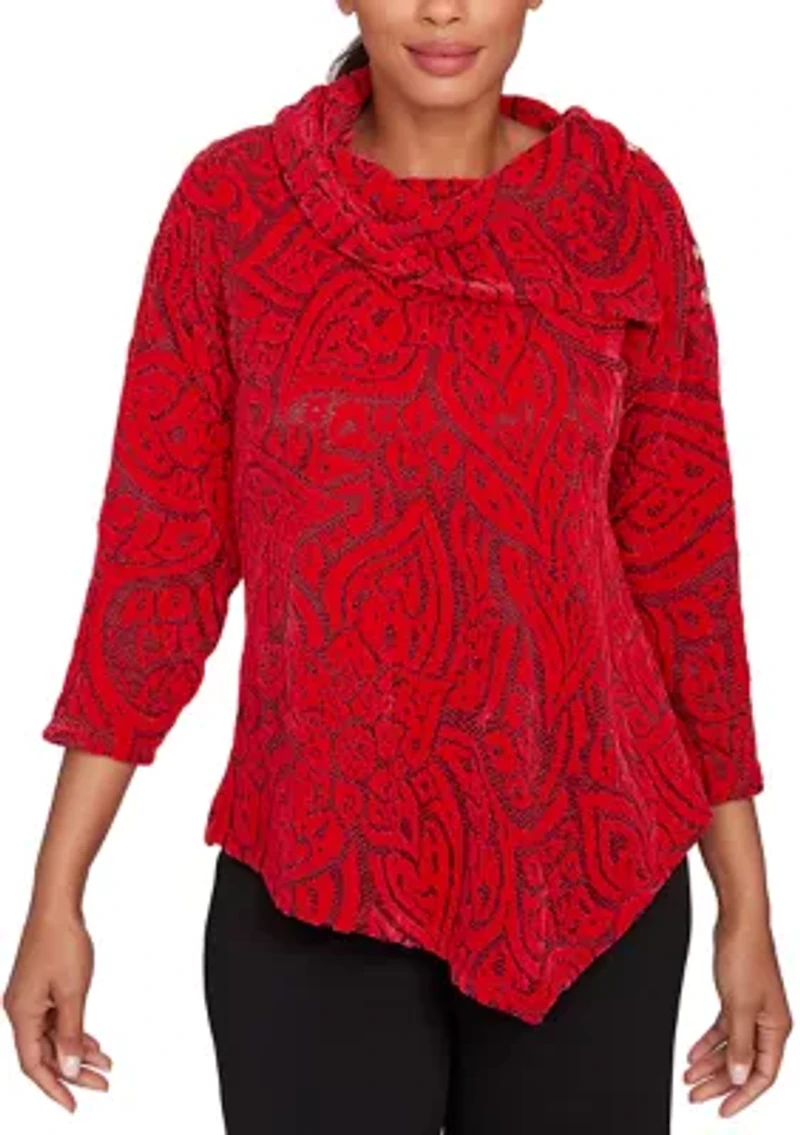 Women's Paisley Jacquard Asymmetric Hem Knit Top