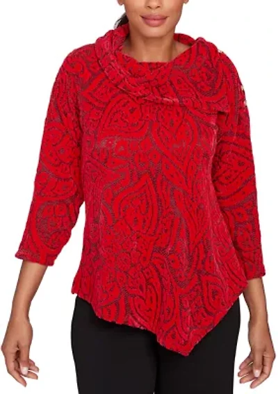 Women's Paisley Jacquard Asymmetric Hem Knit Top