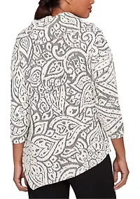 Women's Paisley Jacquard Asymmetric Hem Knit Top