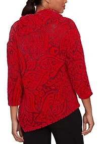 Women's Paisley Jacquard Asymmetric Hem Knit Top