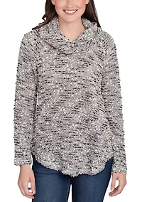 Women's Cowl Neck Nubby Boucle Top