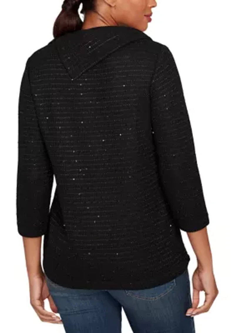 Women's Sequin Knit Top With Button Details