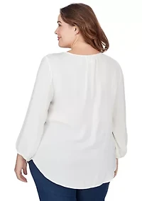 Plus Crinkled Satin Keyhole Neck Peasant Top