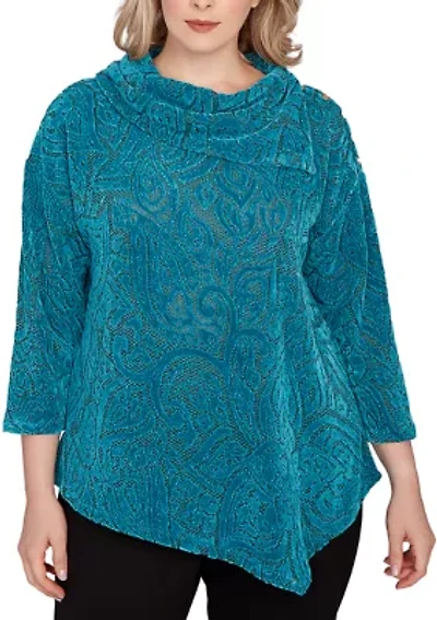 Plus Paisley Jacquard Asymmetric Hem Knit Top
