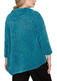 Plus Paisley Jacquard Asymmetric Hem Knit Top