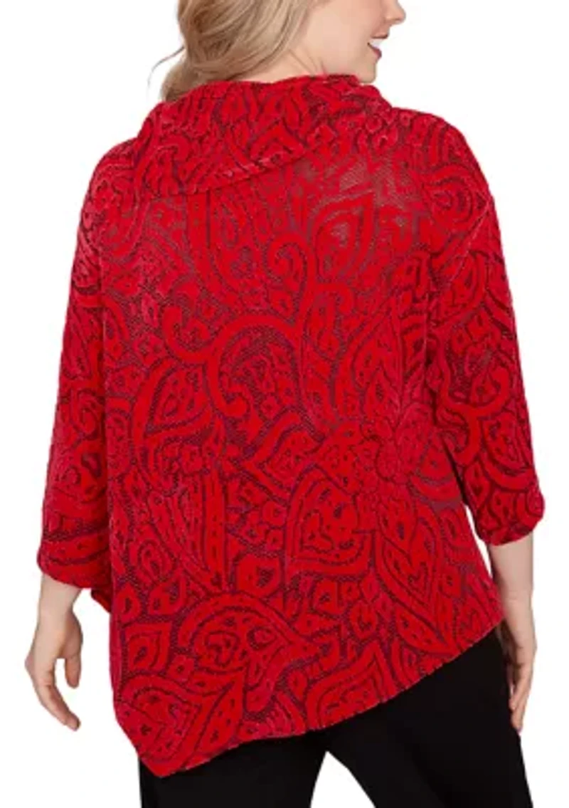 Plus Paisley Jacquard Asymmetric Hem Knit Top