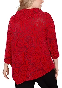 Plus Paisley Jacquard Asymmetric Hem Knit Top