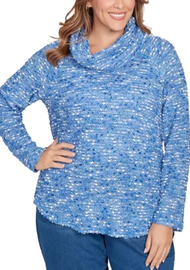 Plus Cowl Neck Nubby Boucle Top