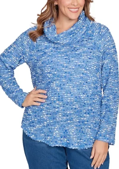 Plus Cowl Neck Nubby Boucle Top