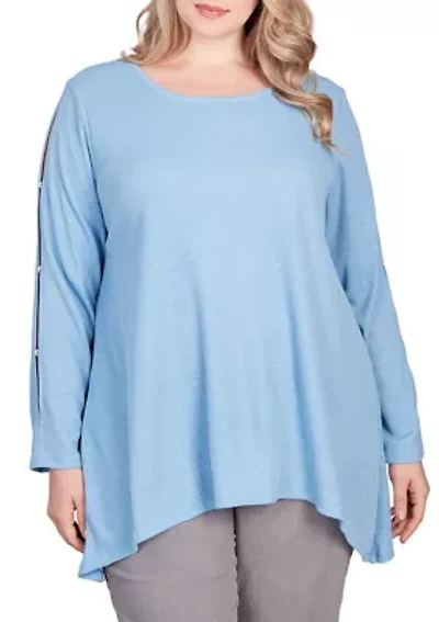 Plus Cutout Sleeve Waffle Knit Top