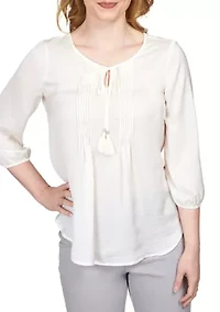 Petite Crinkled Satin Tie-Neck Peasant Top