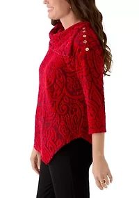 Petite Paisley Jacquard Asymmetric Hem Knit Top