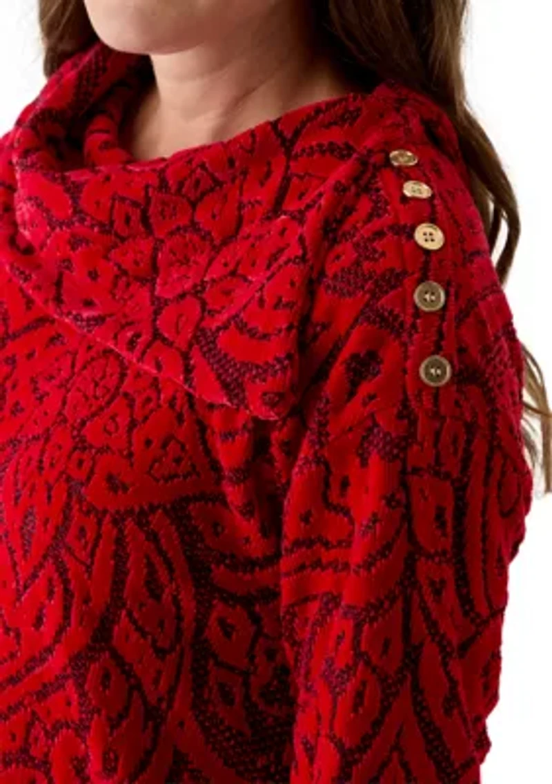 Petite Paisley Jacquard Asymmetric Hem Knit Top