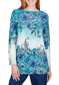 Petite Floral Ombre Furry Eyelash Sweater