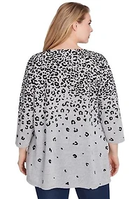 Plus Boat Neck Flocked Animal Print Hacci Knit Shark Bite Top