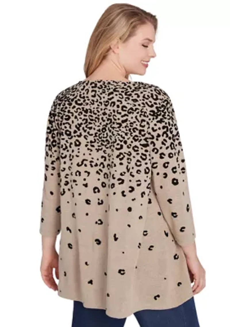 Plus Boat Neck Flocked Animal Print Hacci Knit Shark Bite Top