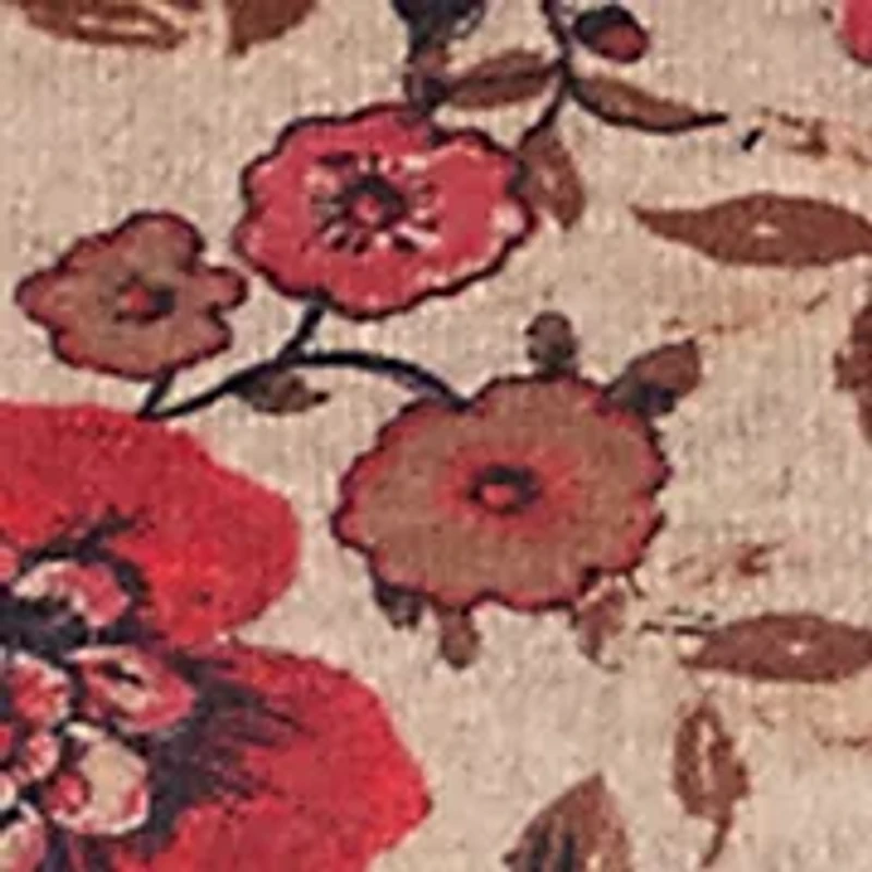 Petite Keyhole Neck Floral Vine Placement Print Hacci Knit Shark Bite Top