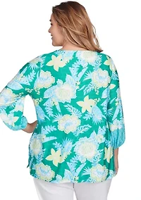 Women's Scoop Neck Embellished Floral Print Knit Top