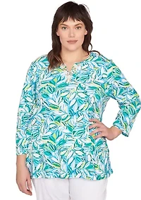 Plus Tossed Leaves Embellished Knit Top