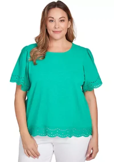Plus Embroidered Sleeve Solid T-Shirt