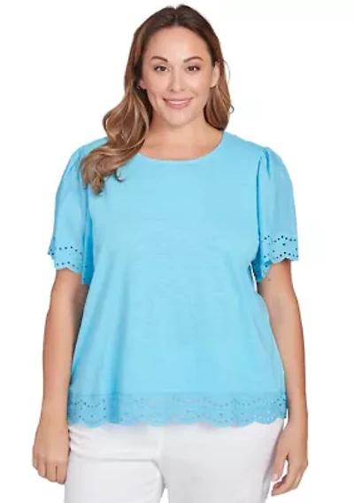 Plus Embroidered Sleeve Solid T-Shirt