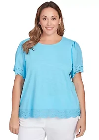 Plus Embroidered Sleeve Solid T-Shirt
