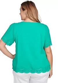 Plus Embroidered Sleeve Solid T-Shirt