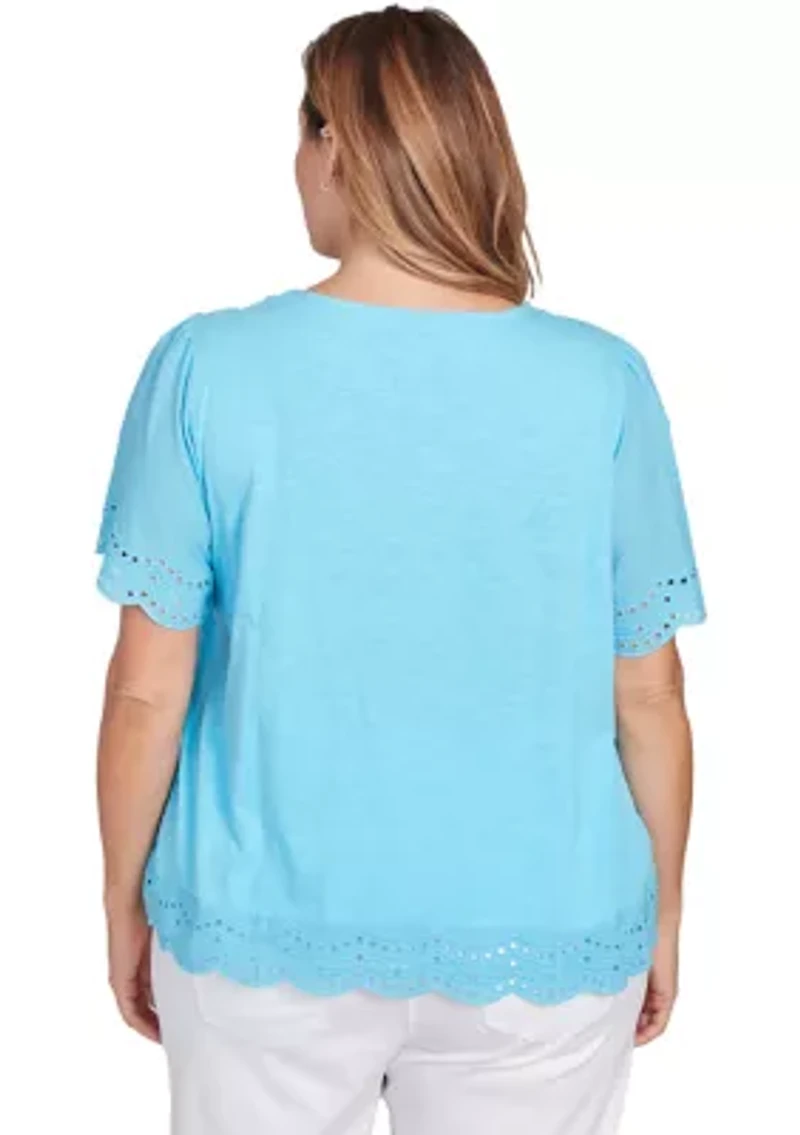 Plus Embroidered Sleeve Solid T-Shirt