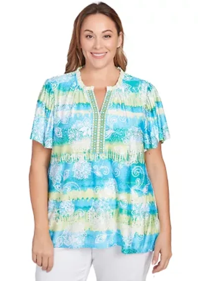 Plus Batik Embroidered Tie Dye Puff Print T-Shirt