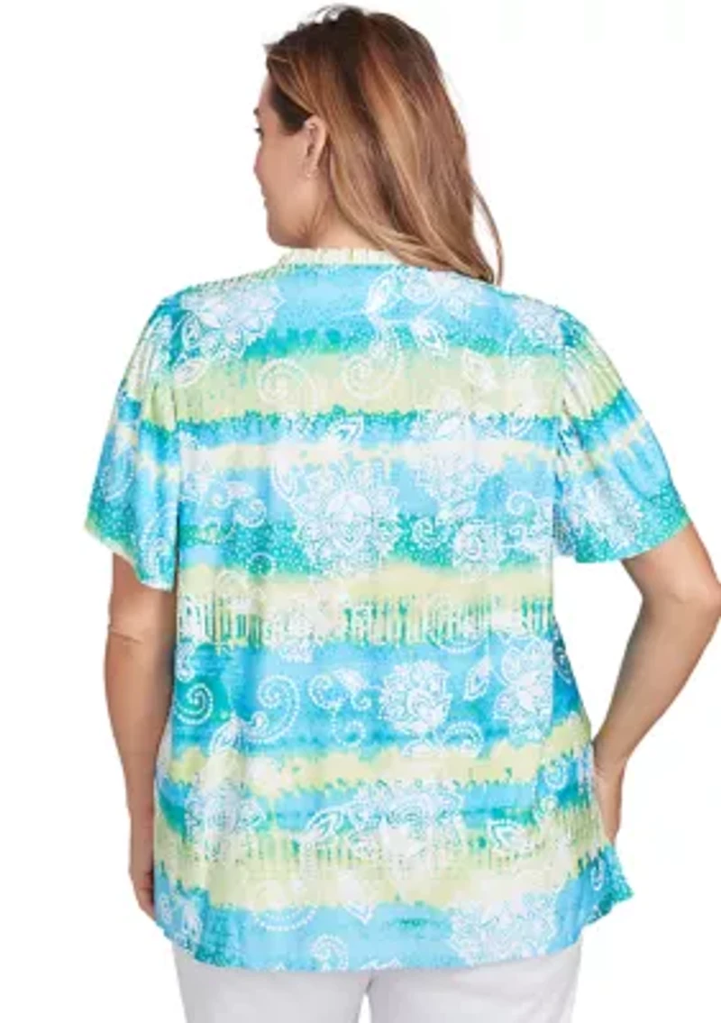 Plus Batik Embroidered Tie Dye Puff Print T-Shirt