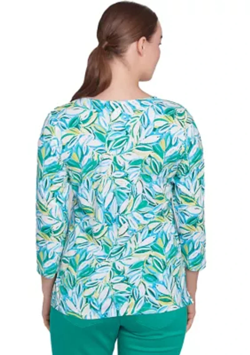 Petite Tossed Leaves Embellished Knit Top