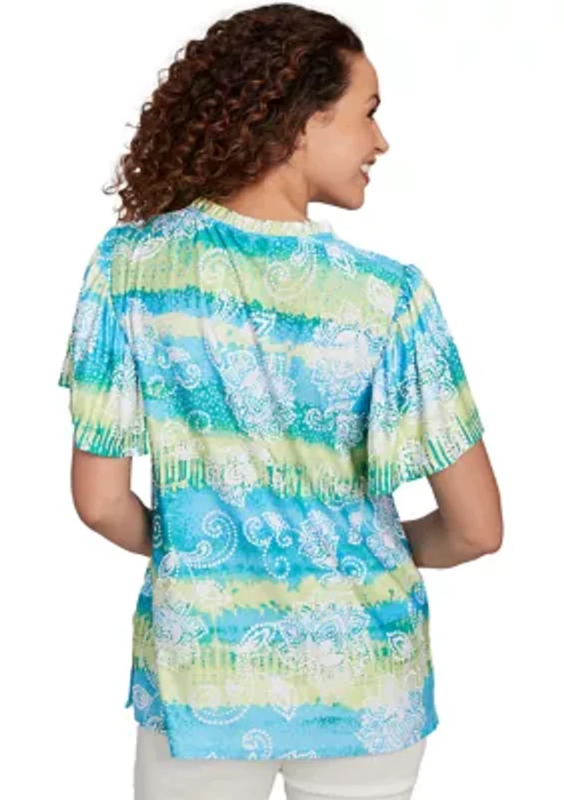 Petite Batik Embroidered Tie Dye Puff Print T-Shirt