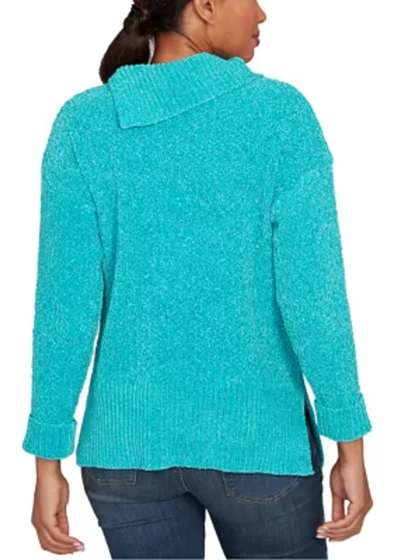 Women's Split Cowl Chenille Pullover Sweater