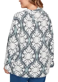 Plus Medallion Jacquard Sweater Knit Top