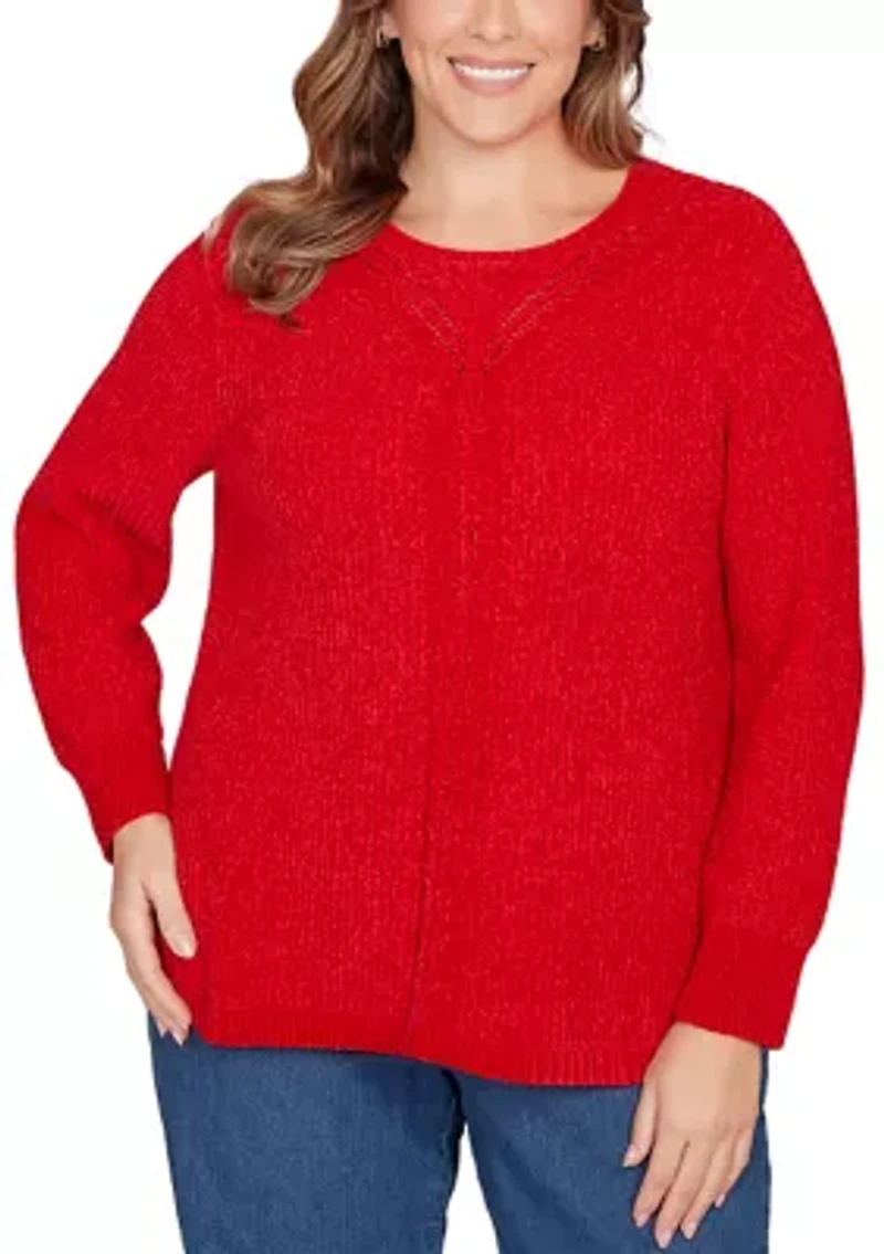Plus Vertical Cable Detailed Chenille Pull Over Sweater