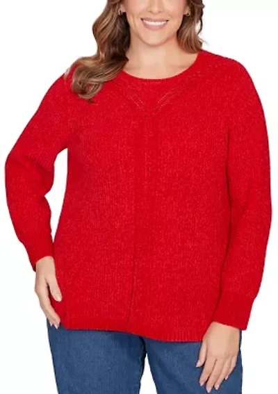 Plus Vertical Cable Detailed Chenille Pull Over Sweater