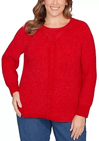 Plus Vertical Cable Detailed Chenille Pull Over Sweater