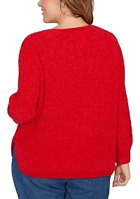 Plus Vertical Cable Detailed Chenille Pull Over Sweater