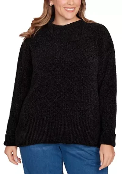Plus Split Cowl Chenille Pullover Sweater