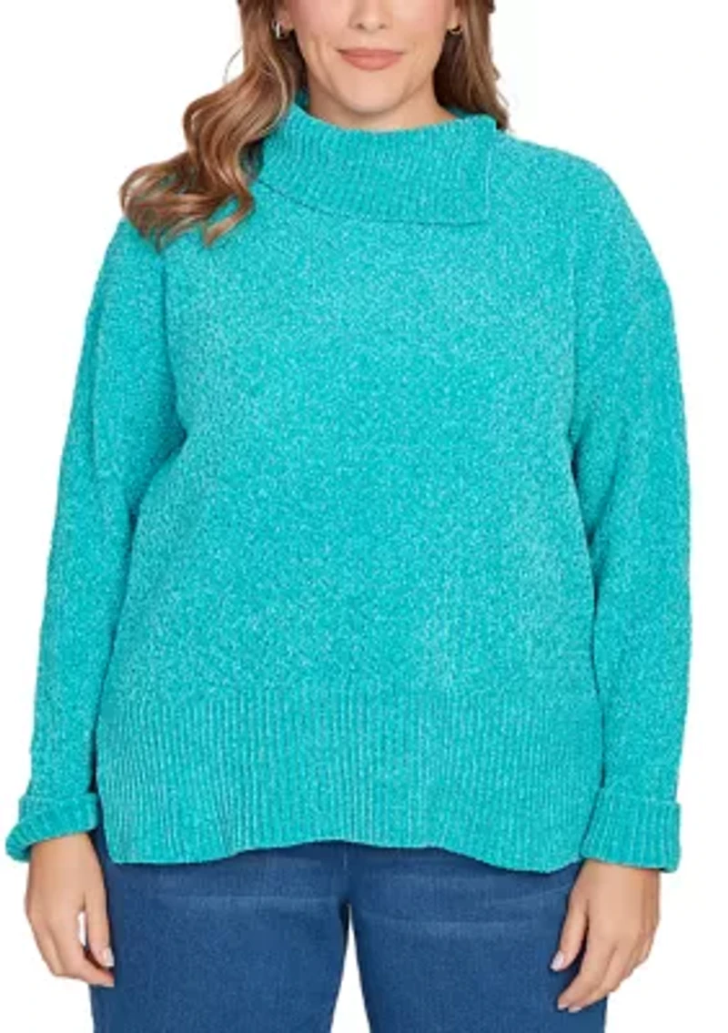 Plus Split Cowl Chenille Pullover Sweater