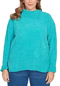 Plus Split Cowl Chenille Pullover Sweater