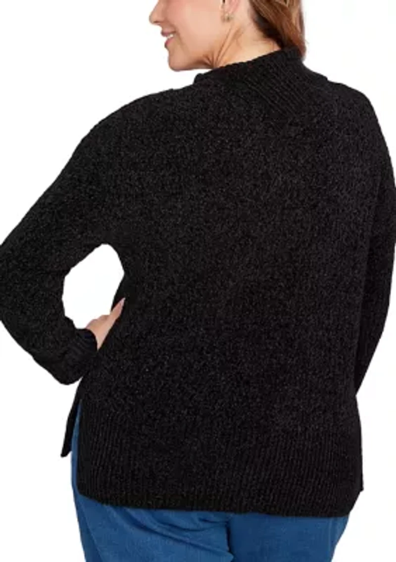 Plus Split Cowl Chenille Pullover Sweater