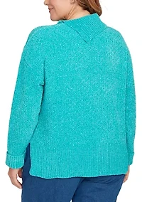 Plus Split Cowl Chenille Pullover Sweater