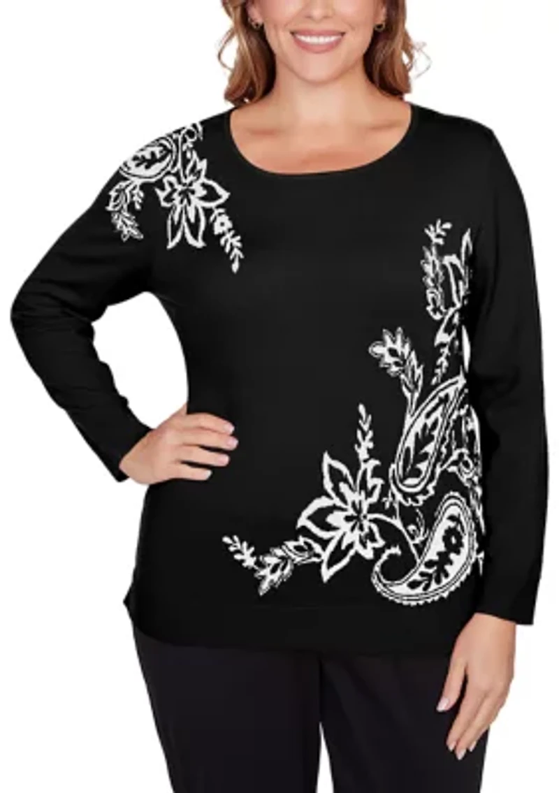Plus Floral Paisley Jacquard Sweater