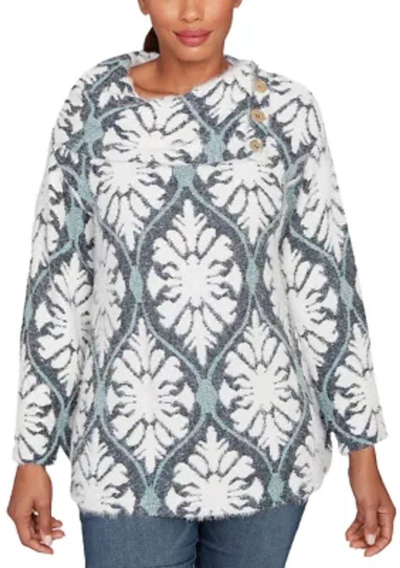 Petite Medallion Jacquard Sweater Knit Top