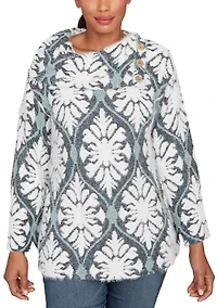 Petite Medallion Jacquard Sweater Knit Top